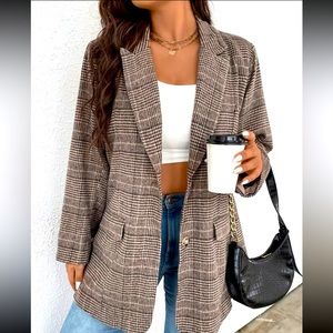 SHEIN EZwear Plus Glen Plaid Single Breasted Blazer